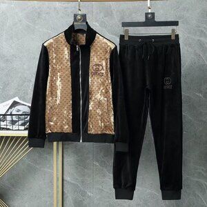 Gucci Black and Beige GG Monogram Bomber Jacket